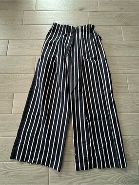 ARLO MOTT Navy Blue & White Striped 100% Cotton Wide Leg Pants Size Medium VGUC
